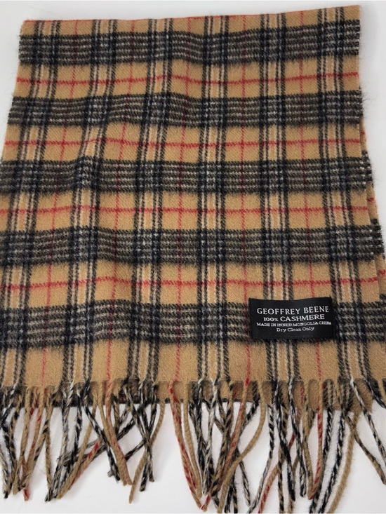 Geoffrey Beene Other - Geoffrey Beene 100% Pure Cashmere Scarf Brown Plaid Fringe Inner Mongolia